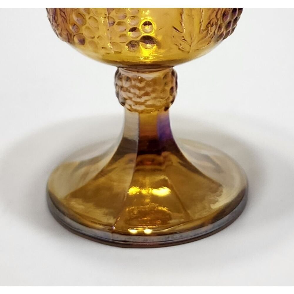 Vintage Gold 1970s Indiana Carnival Glass Goblet Harvest Grape Amber 5.25" - Picture 3 of 5